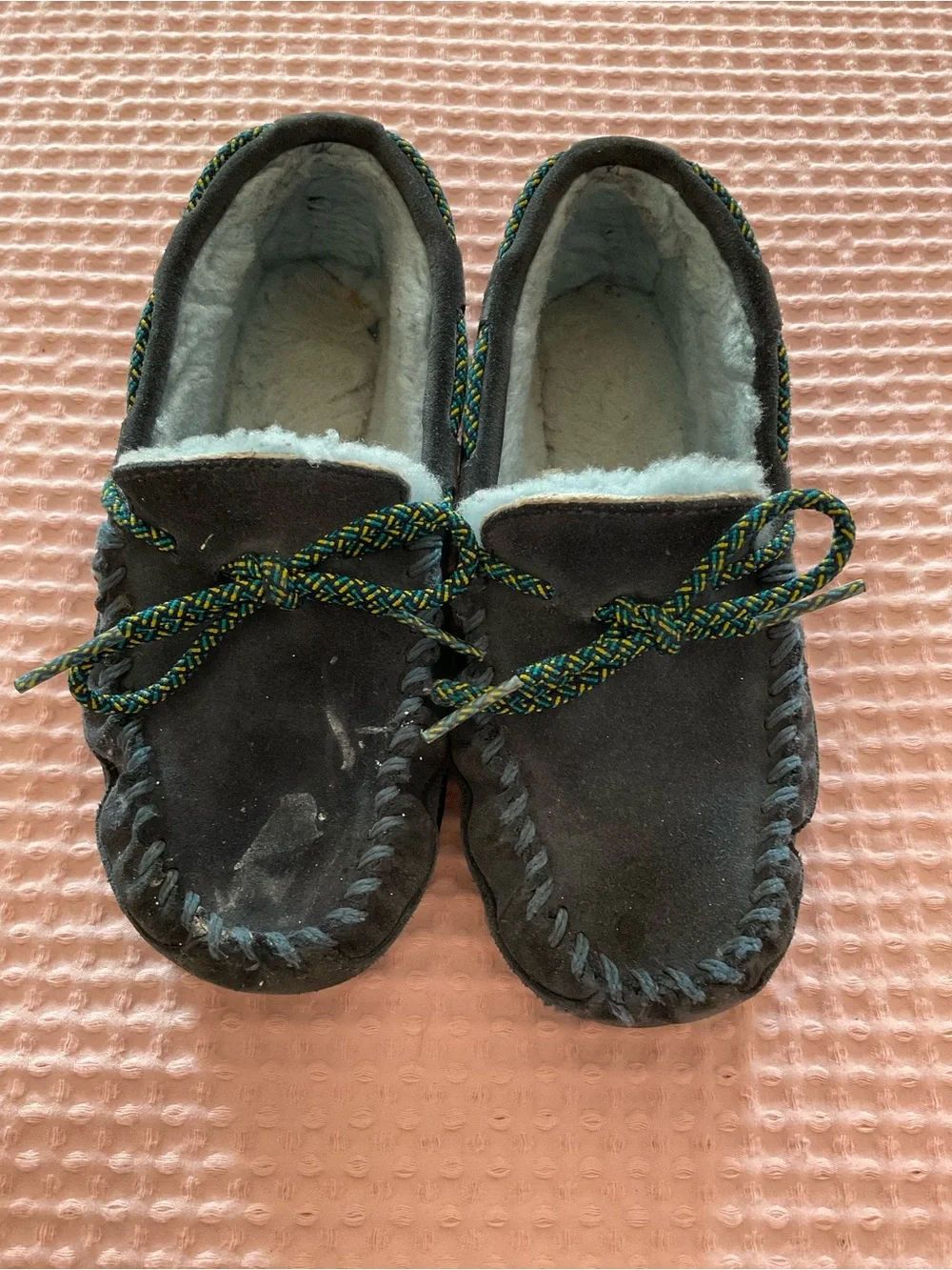 Kids LLBean Wicked Good Mocs Cozy Faux-Fur Lined Moccasin Slippers - Navy